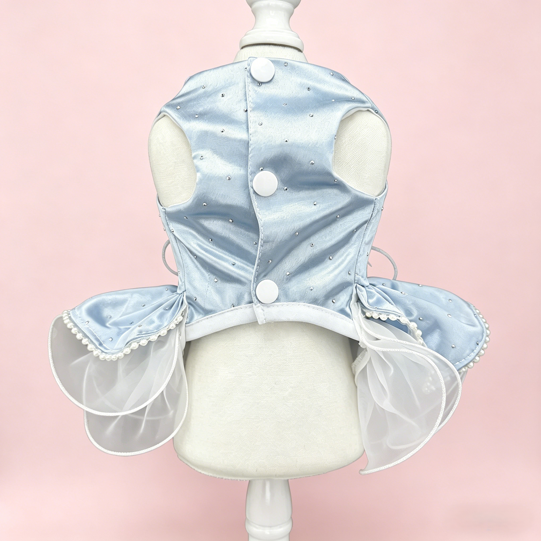 Luxury Blue Satin Dog Dress for Wedding Party | Small Dog Princess Outfit