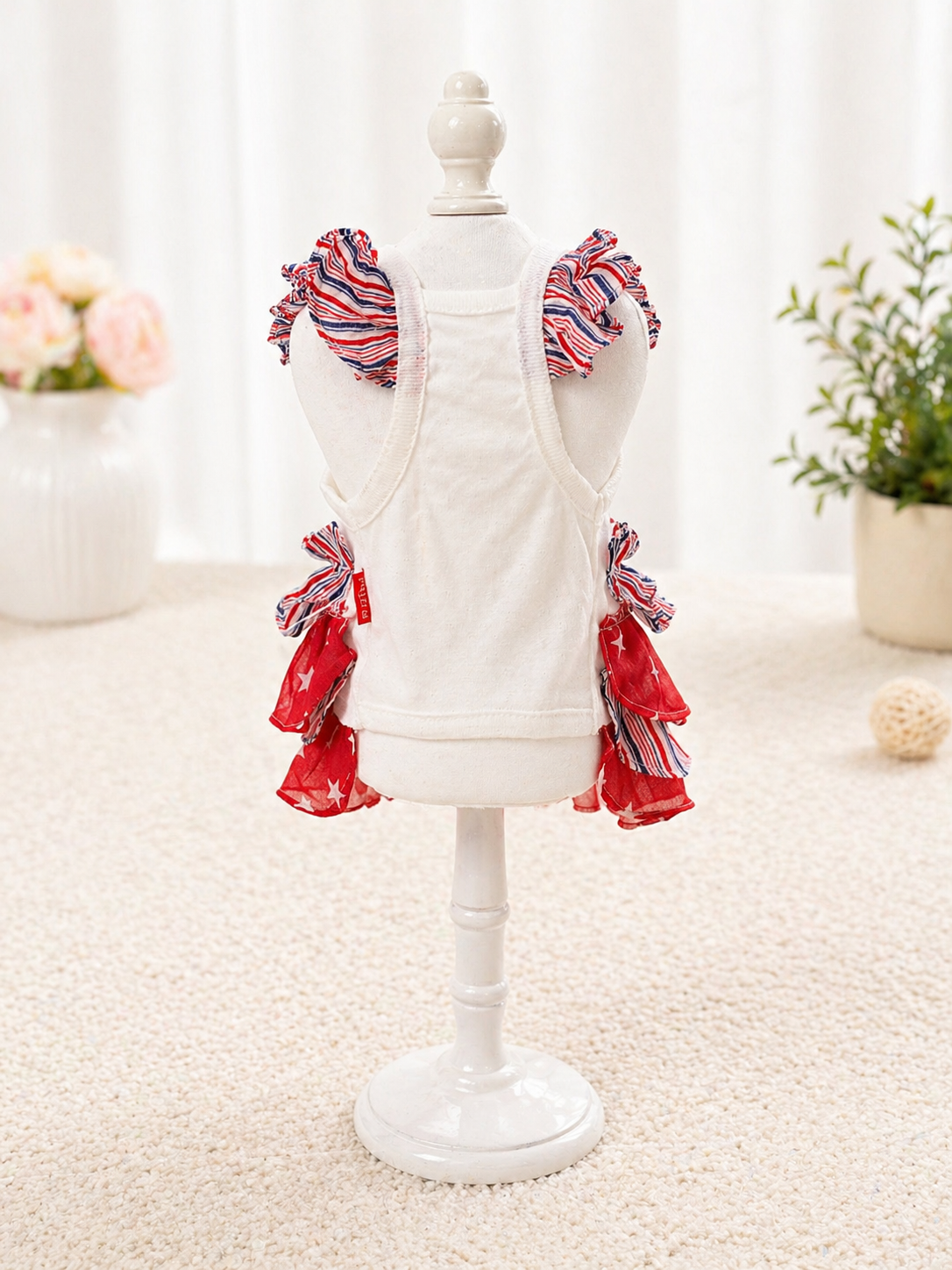 Patriotic Dog Dress USA Flag Ruffle Dress – Red White Blue Puppy Outfit for 4th of July
