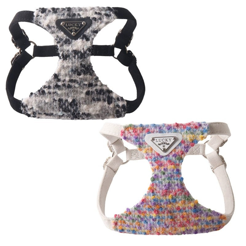 Luxury Tweed Dog Harness and Leash Set Soft Adjustable Small Dog Walking Vest