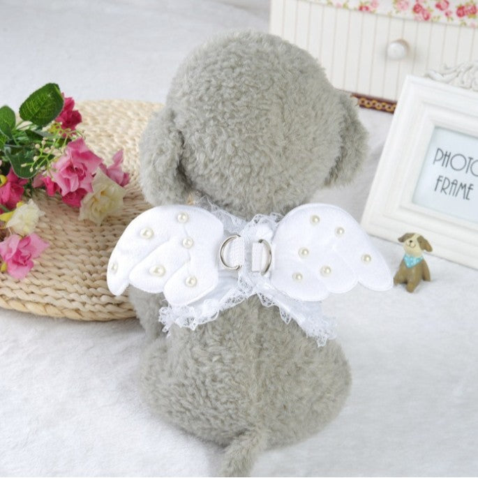 Angel Wings Lace Dog Harness with Pearl Details & Matching Leash